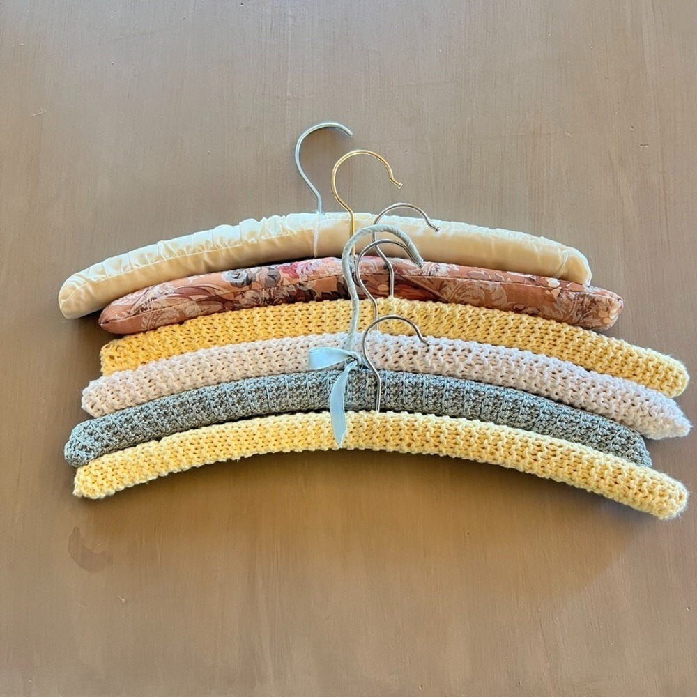 6 Vintage Padded + Crochet Hangers Cottagecore Closet Vibes Shabby Chic Granny